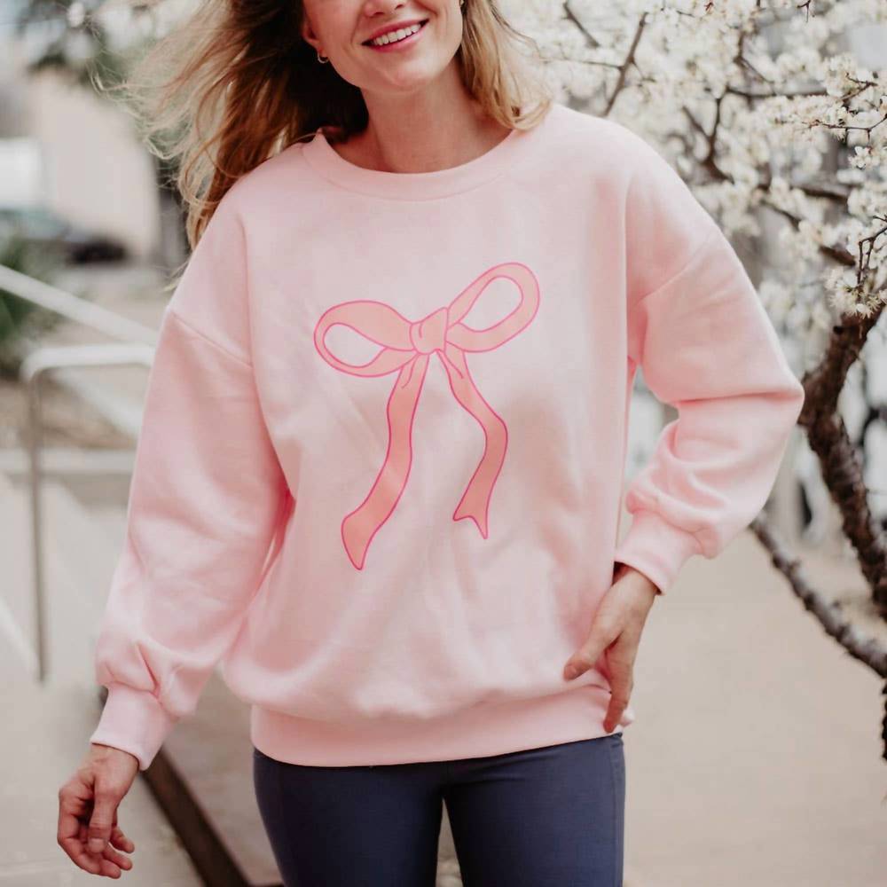 NEW KATYDID coquette bow crewneck sweatshirt in pink
